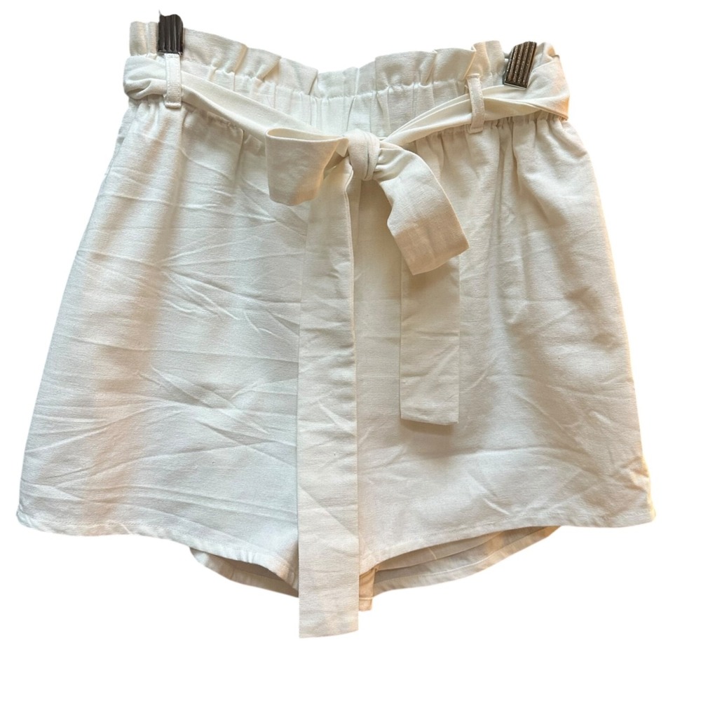 Lulus Shorts Womens S White Linen Blend Paperbag Waist Tie Summer‎ Casual Boho